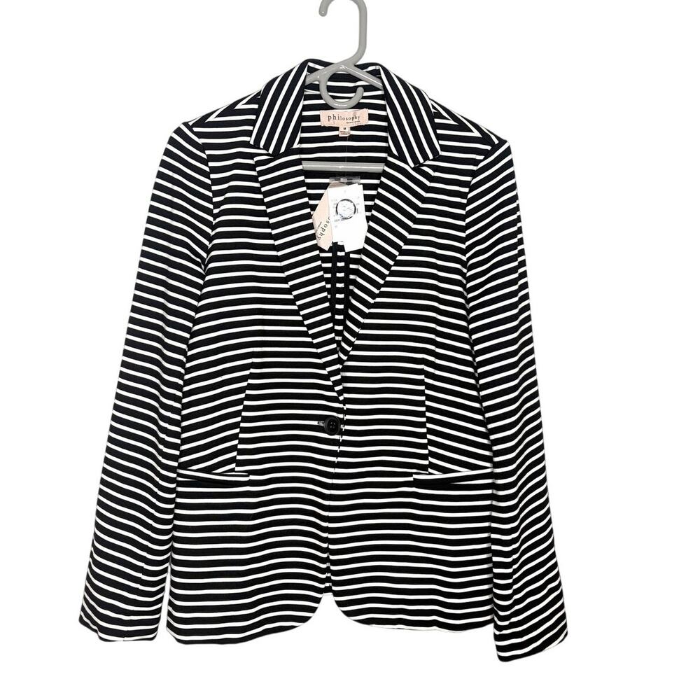Philosophy Notch Collar Ponte One Button Striped Blazer Women's Sz S Officecore